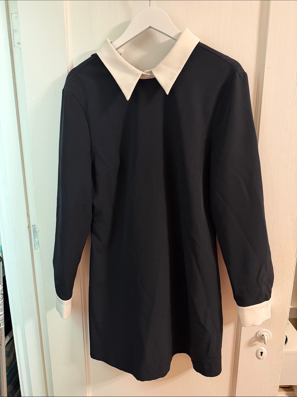 French Connection Black Dress with White Collar & Cuffs
